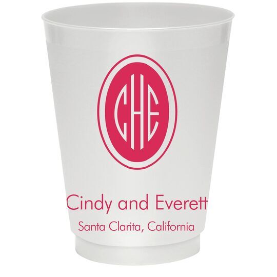 Outline Shaped Oval Monogram with Text Colored Shatterproof Cups